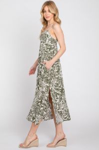 Olive Floral Side Slit Midi Dress sold by Pinkblush