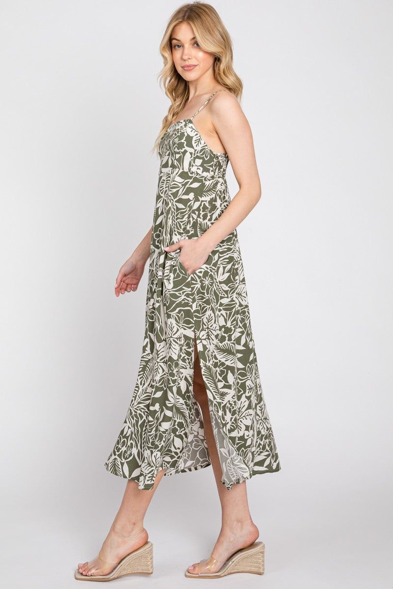 Olive Floral Side Slit Midi Dress sold by Pinkblush product image thumbnail 2