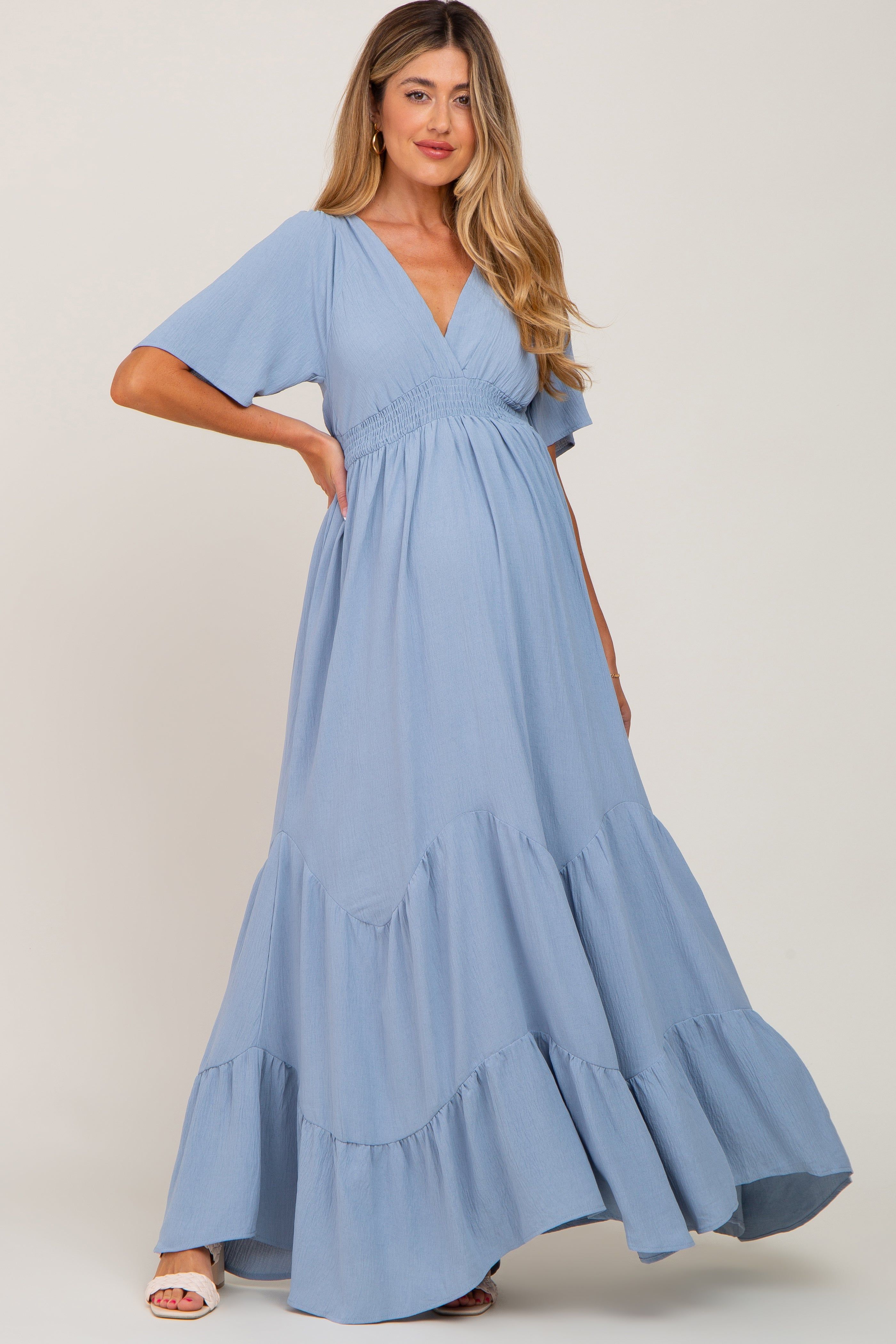 Light Blue Deep V-Neck Maternity Maxi Dress sold by Pinkblush product image thumbnail 4