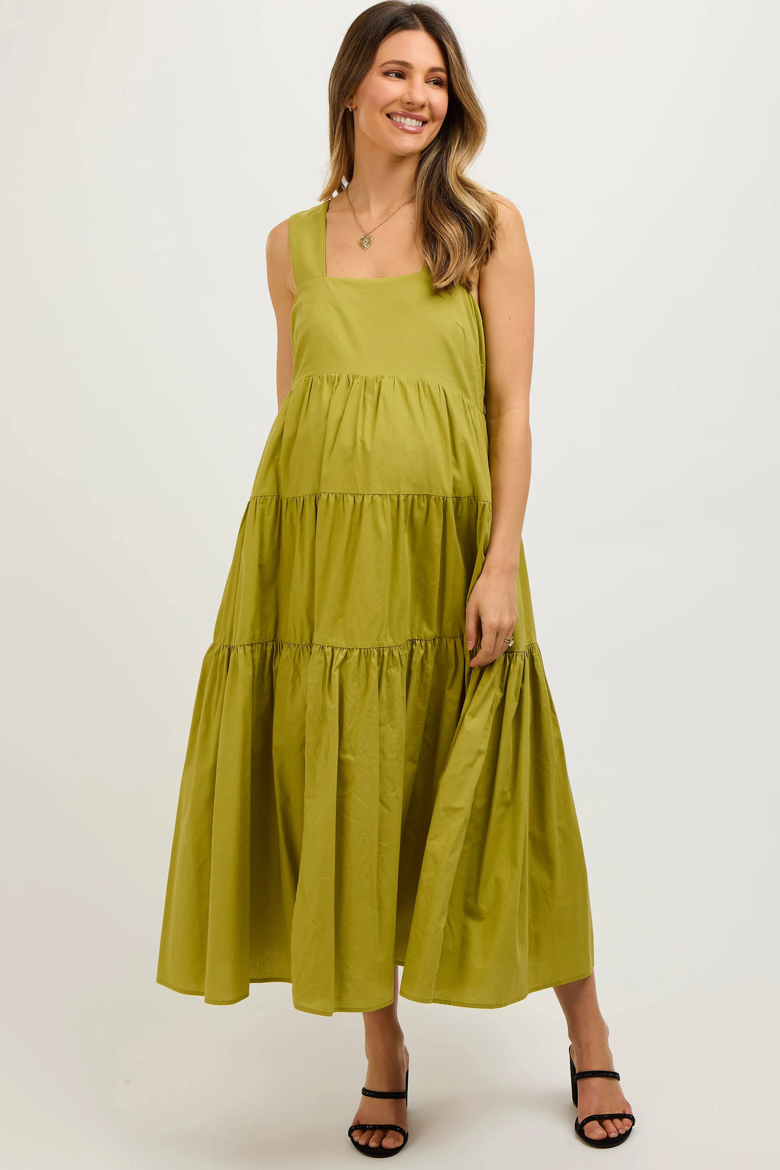 Lime Tiered Maternity Maxi Dress sold by Pinkblush