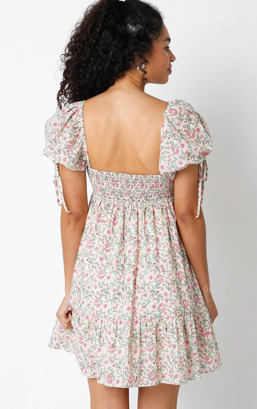 Cream Floral Sweetheart Neck Short Puff Sleeve Dress sold by Pinkblush product image thumbnail 3