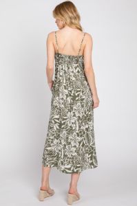 Olive Floral Side Slit Midi Dress sold by Pinkblush