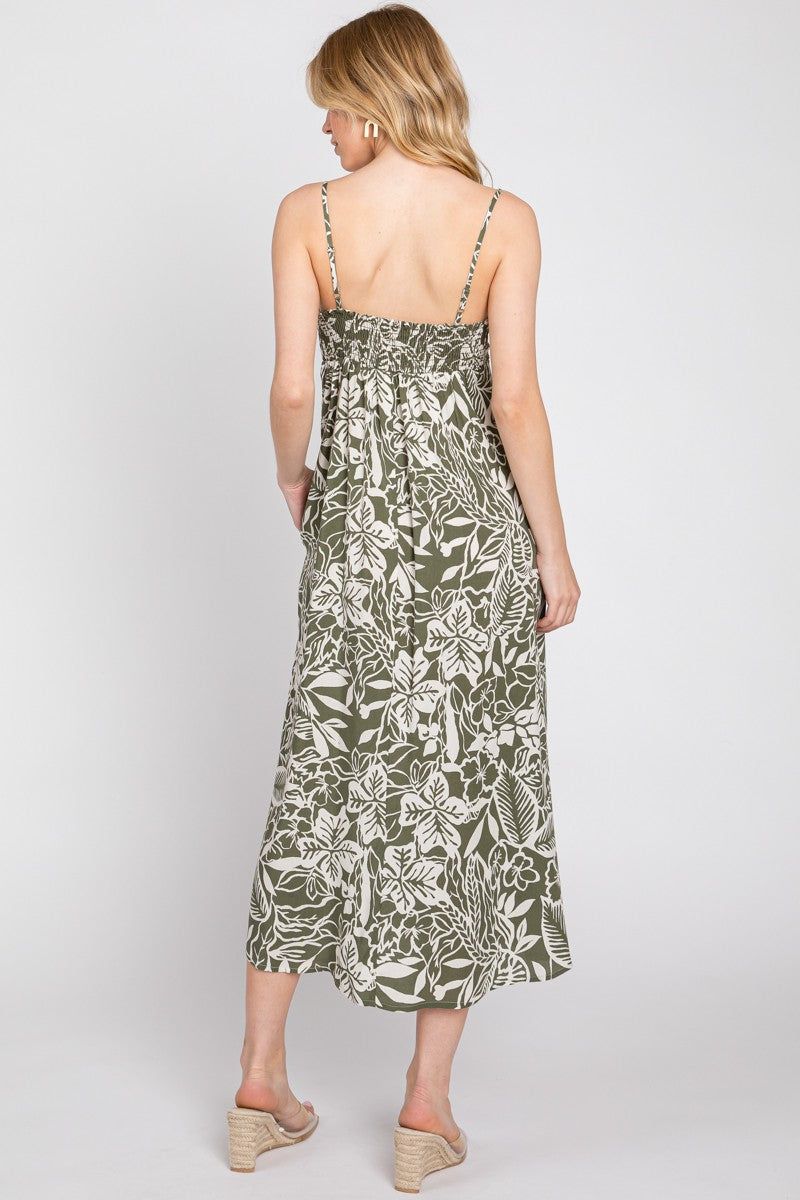 Olive Floral Side Slit Midi Dress sold by Pinkblush product image thumbnail 3