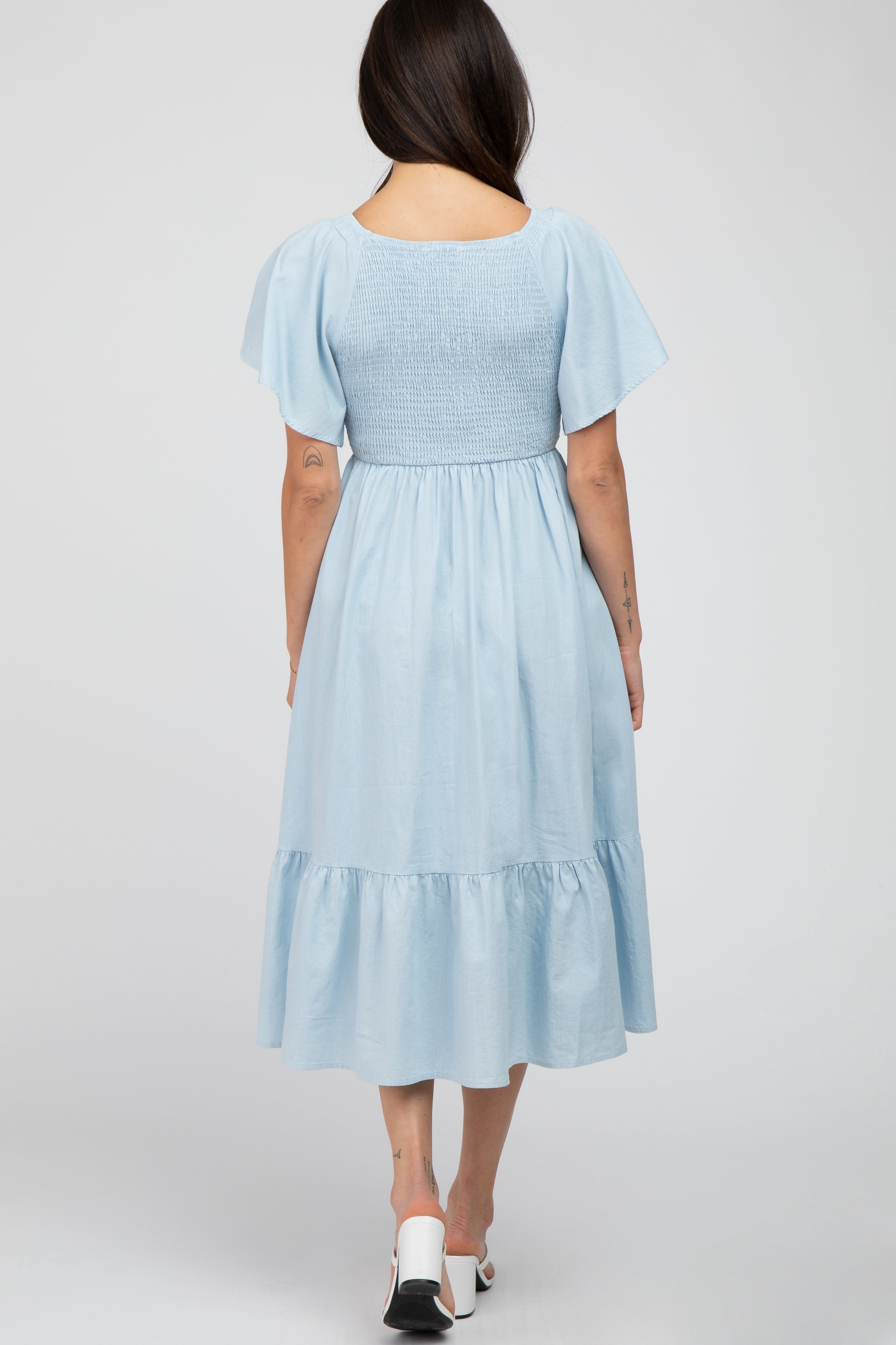 Light Blue Smocked Ruffle Hem Midi Dress sold by Pinkblush product image thumbnail 3