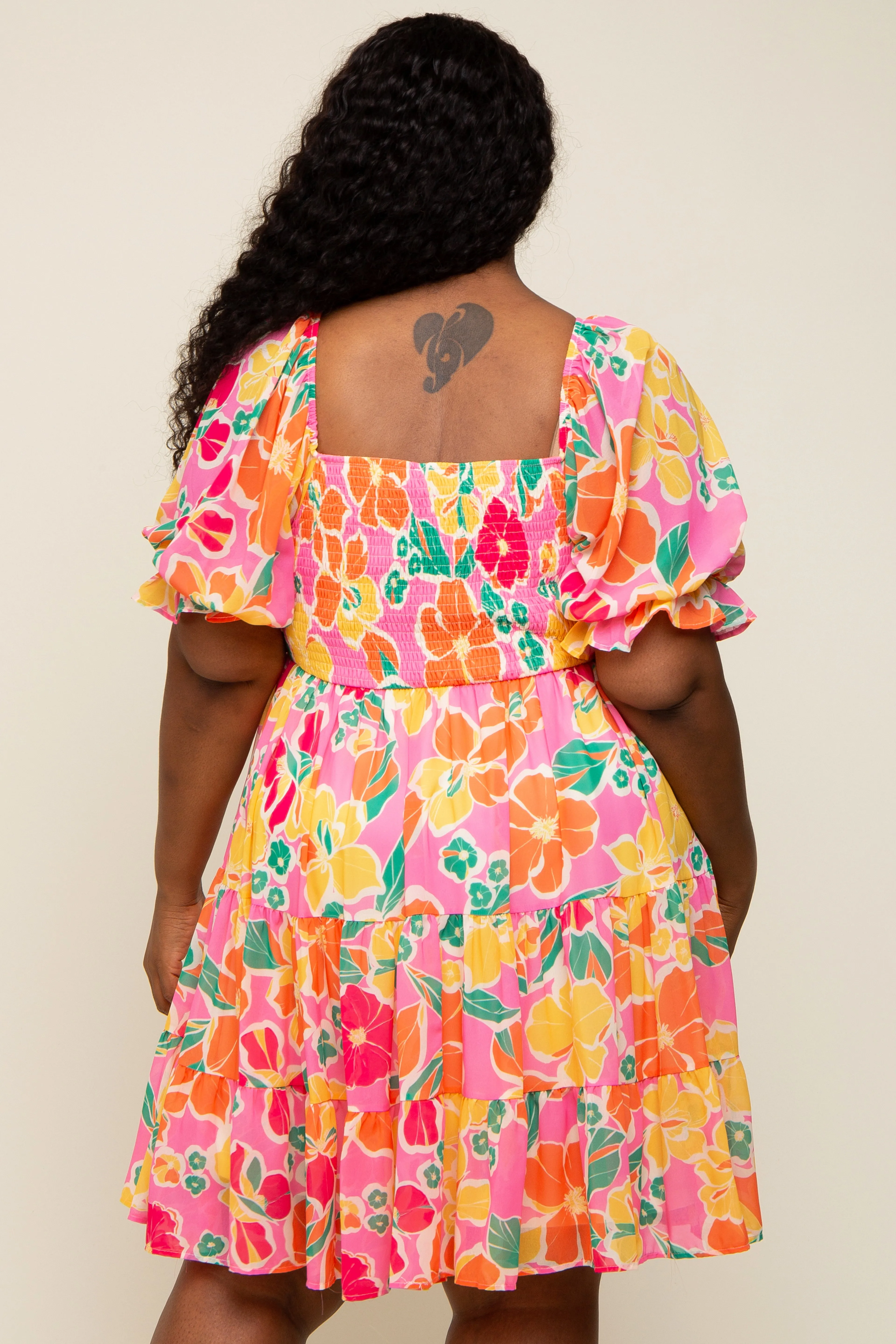 Pink Floral Puff Sleeve Plus Dress sold by Pinkblush product image thumbnail 3