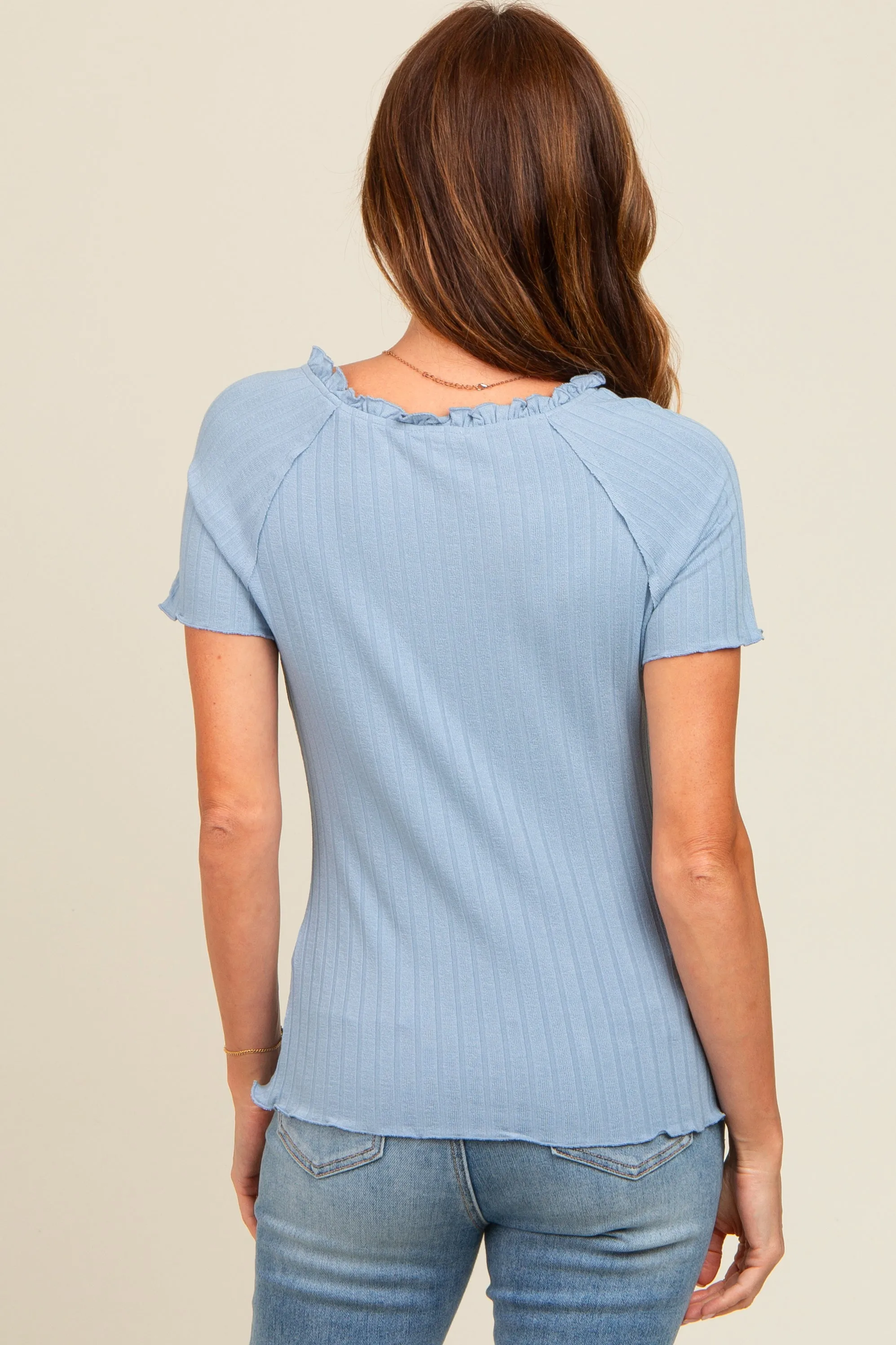 Blue Ruffle Trim Ribbed Top sold by Pinkblush product image thumbnail 4