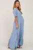 Light Blue Deep V-Neck Maternity Maxi Dress sold by Pinkblush