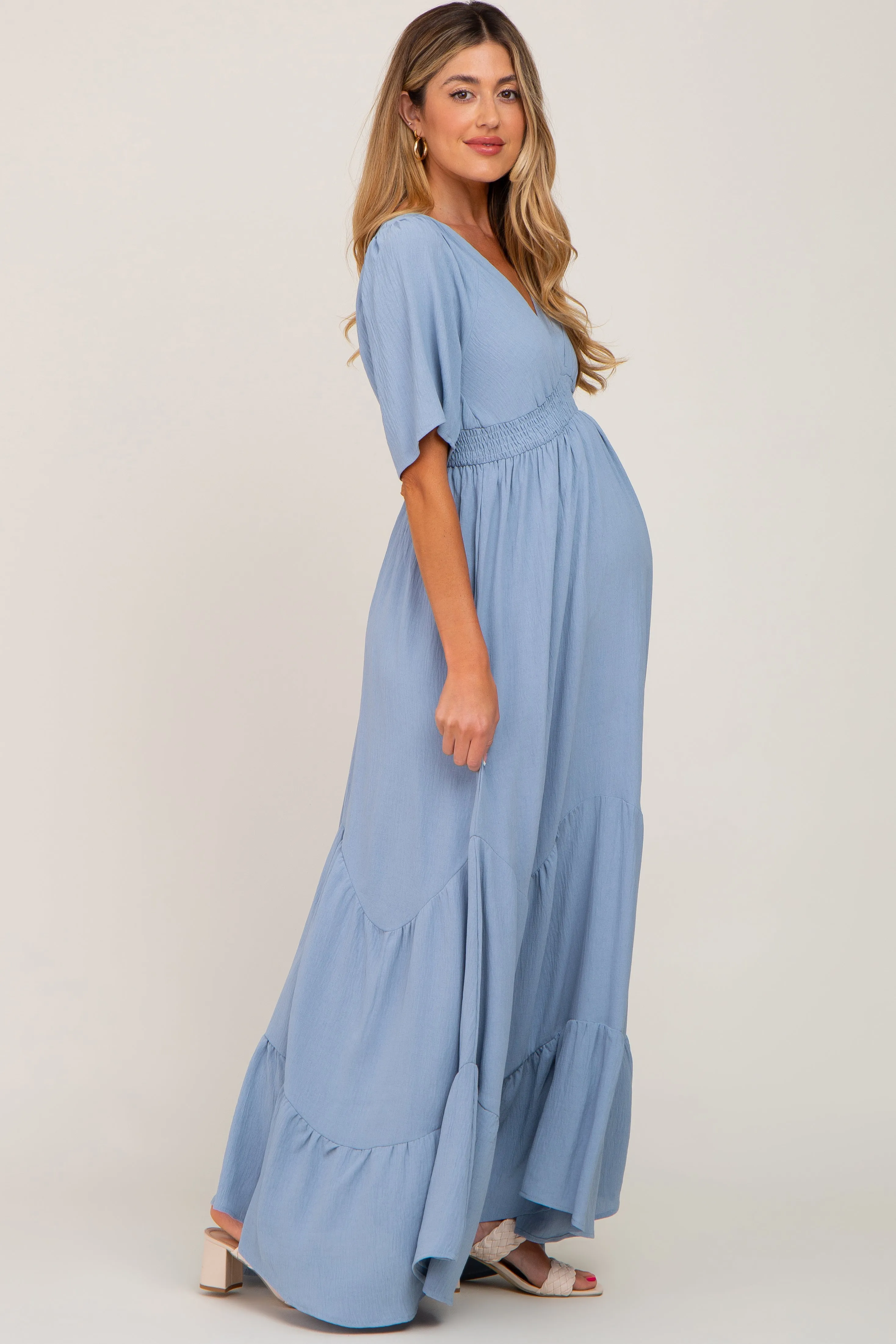 Light Blue Deep V-Neck Maternity Maxi Dress sold by Pinkblush product image thumbnail 2
