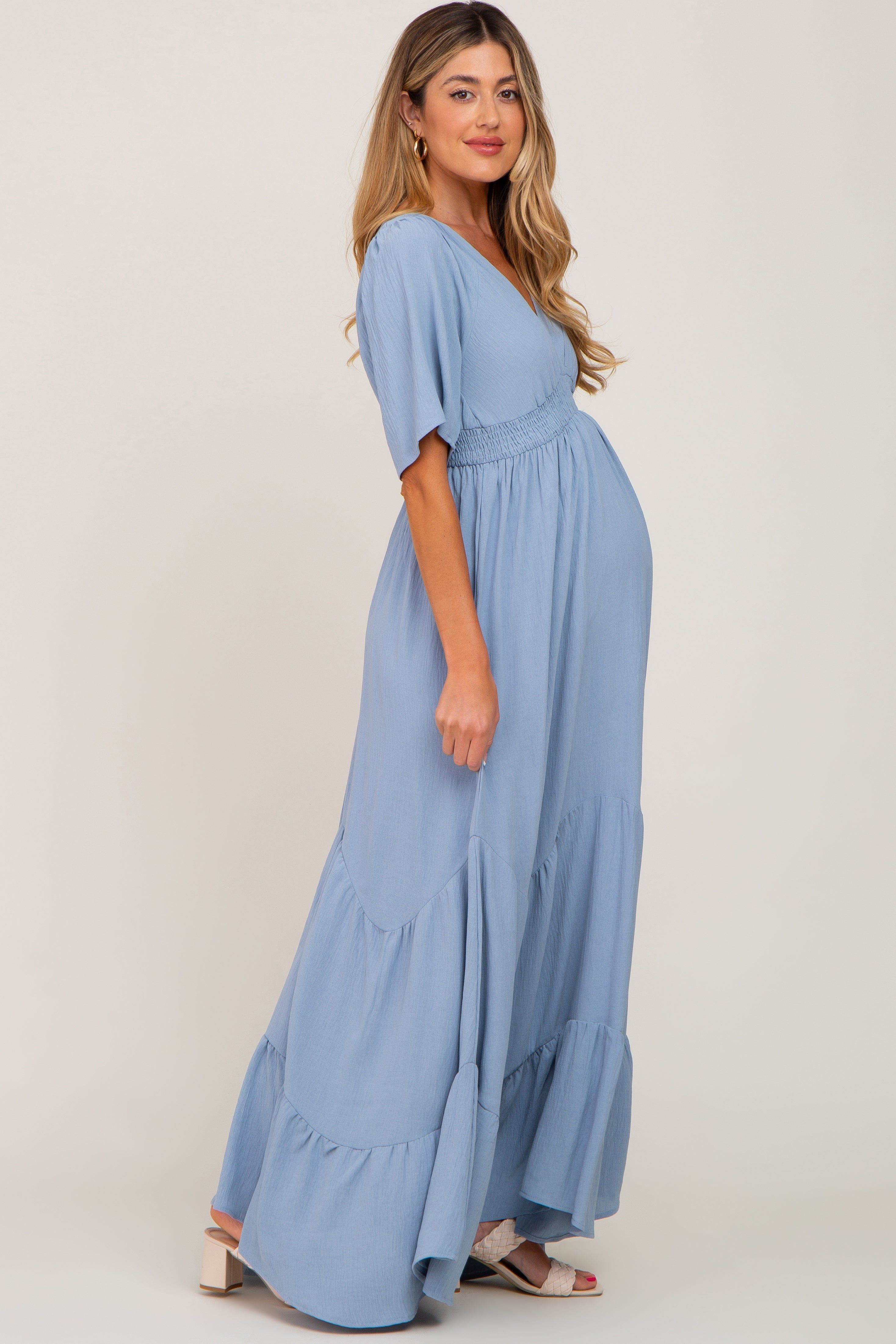 Light Blue Deep V-Neck Maternity Maxi Dress sold by Pinkblush product image thumbnail 2