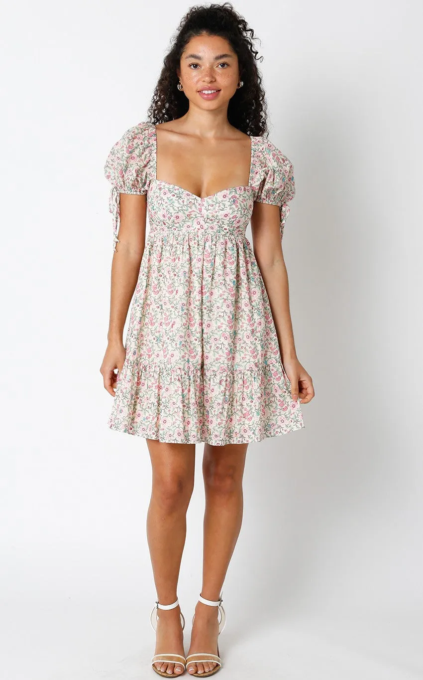 Cream Floral Sweetheart Neck Short Puff Sleeve Dress sold by Pinkblush product image thumbnail 4
