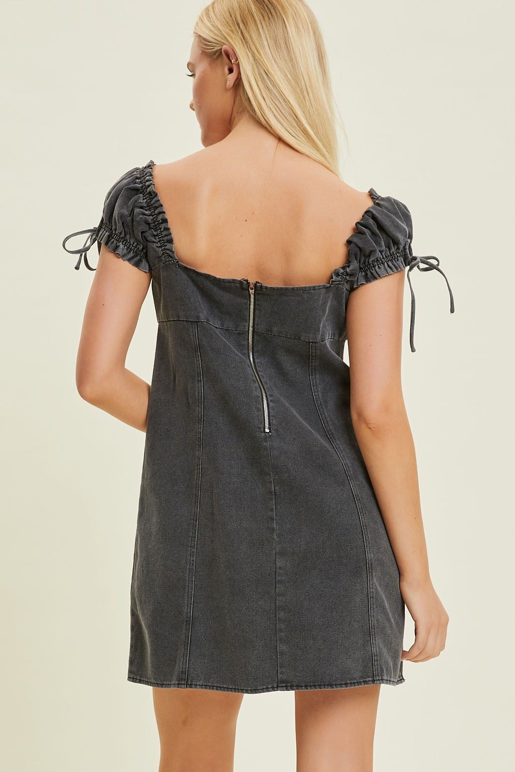 Black Tie Hole Front Babydoll Denim Dress sold by Pinkblush product image thumbnail 3