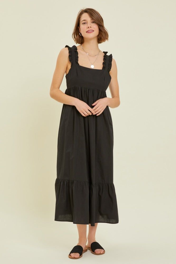 Black Ruffle Accent Back Tie Midi Dress sold by Pinkblush product image thumbnail 2