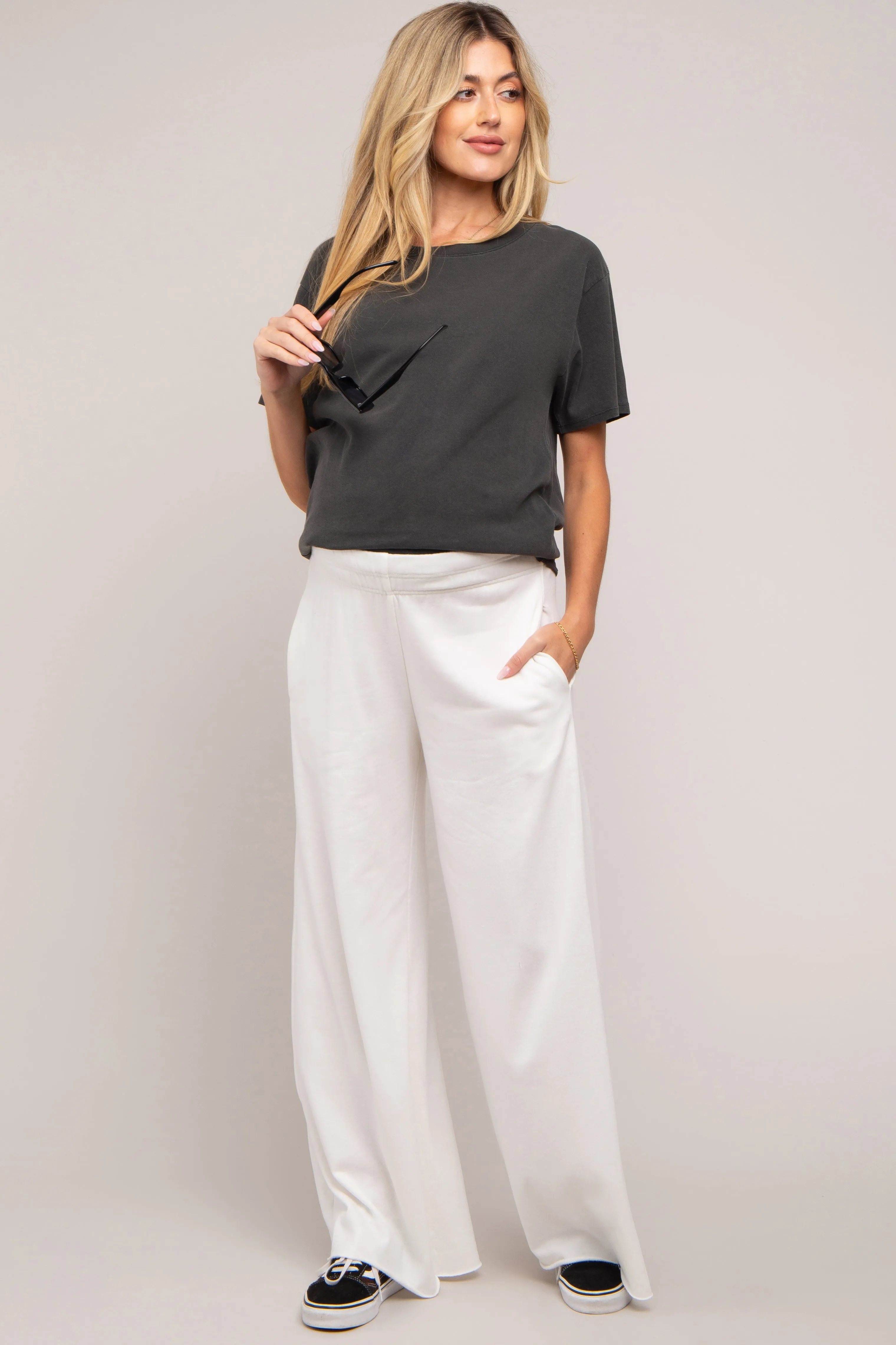 Ivory Soft Fleece Wide Leg Maternity Lounge Pants sold by Pinkblush