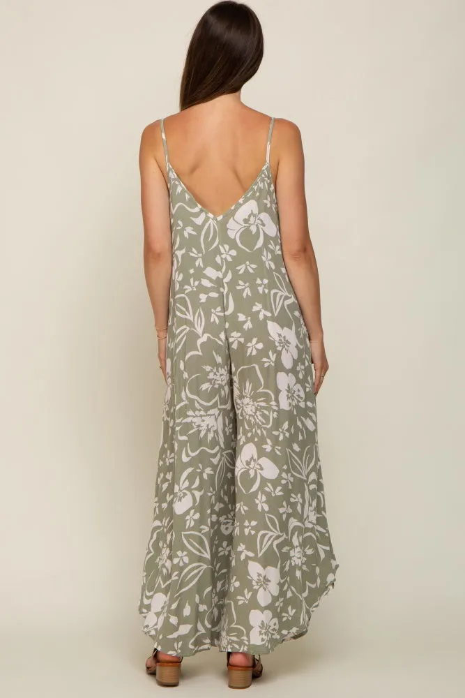 Light Olive Tropical Floral V-Neck Round Hem Maternity Midi Dress sold by Pinkblush product image thumbnail 3