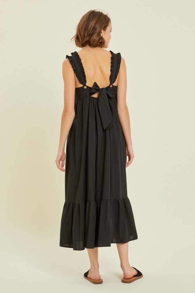Black Ruffle Accent Back Tie Midi Dress sold by Pinkblush product image thumbnail 3