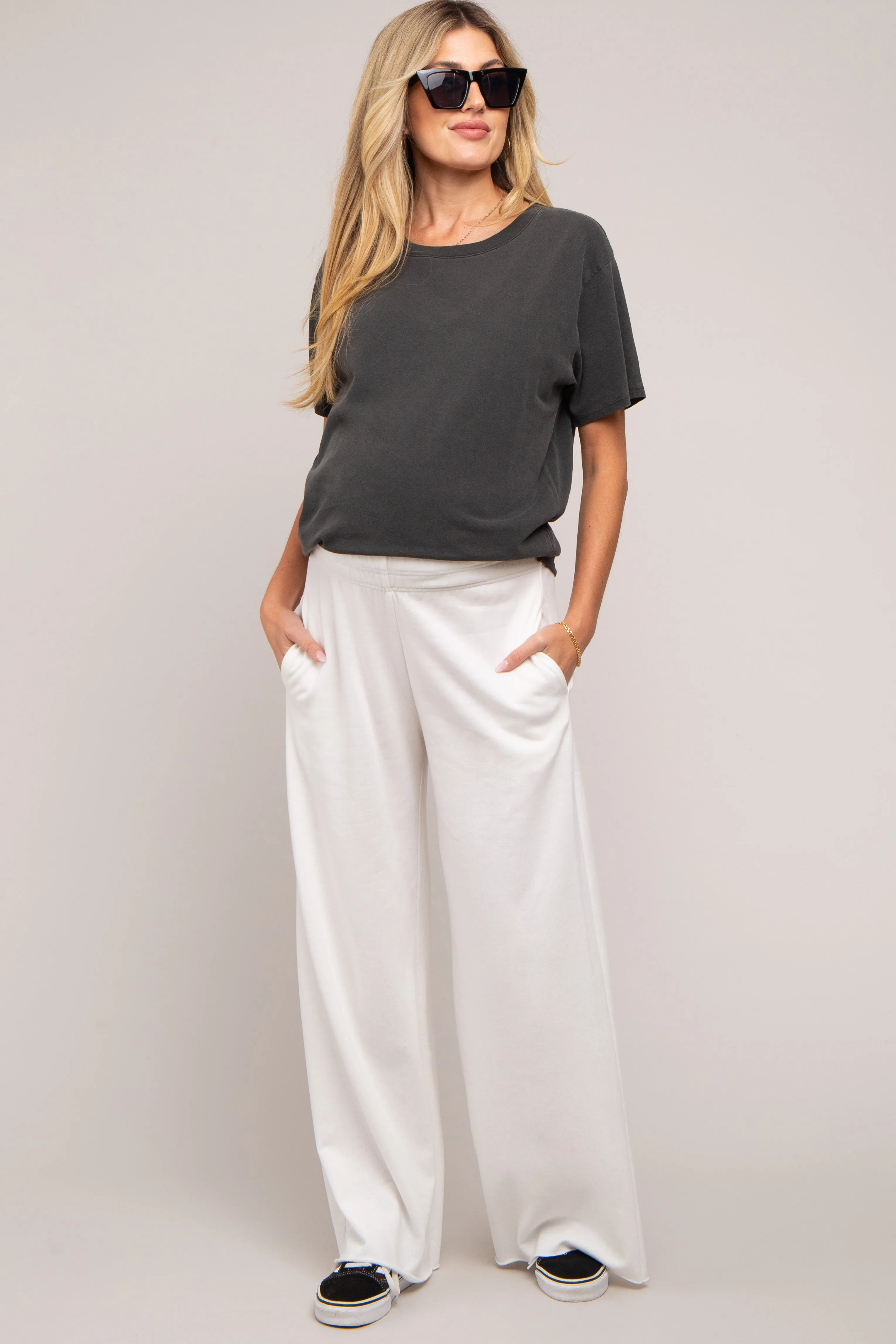 Ivory Soft Fleece Wide Leg Maternity Lounge Pants sold by Pinkblush product image thumbnail 3