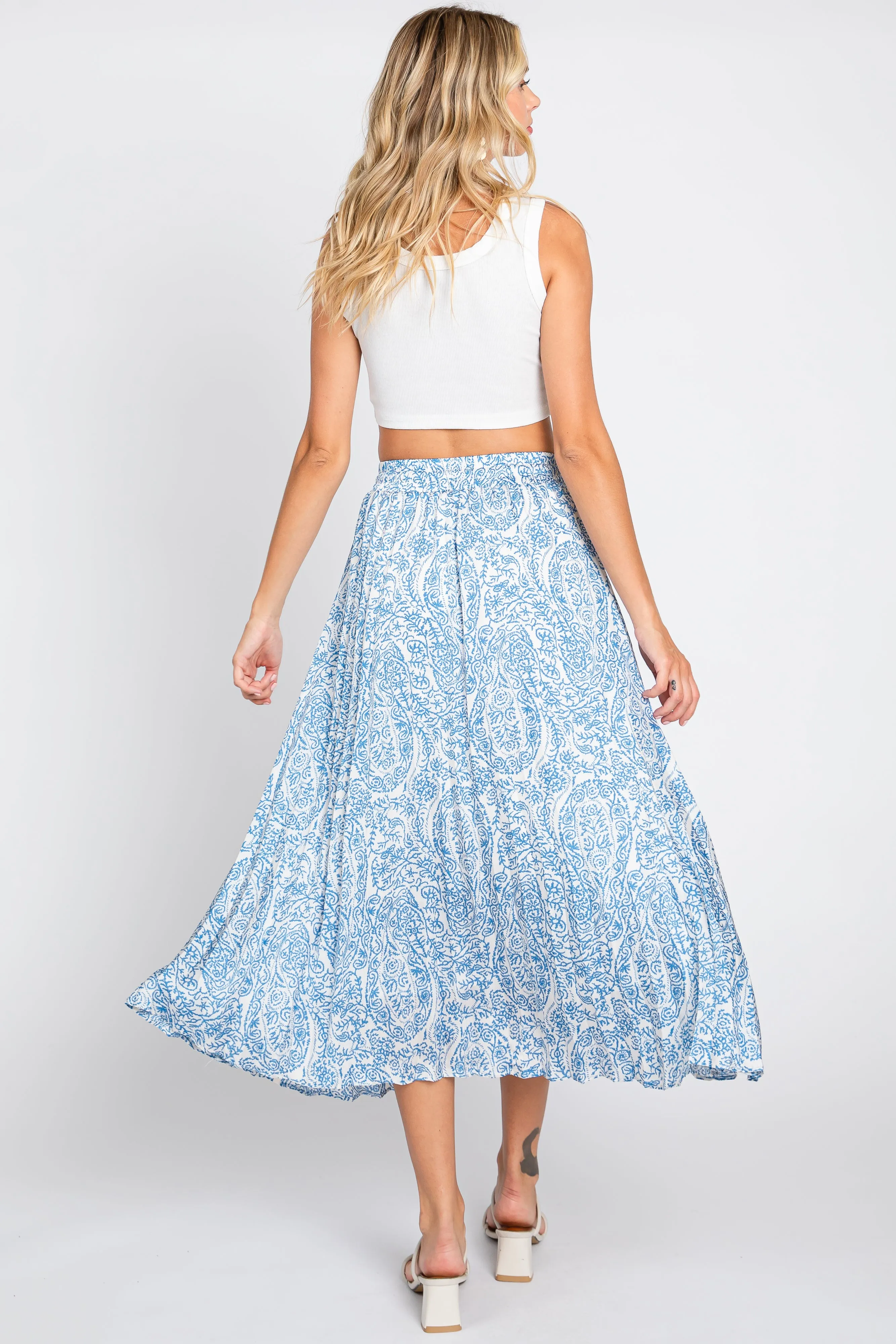 Blue Paisley Pleated Midi Skirt sold by Pinkblush product image thumbnail 3