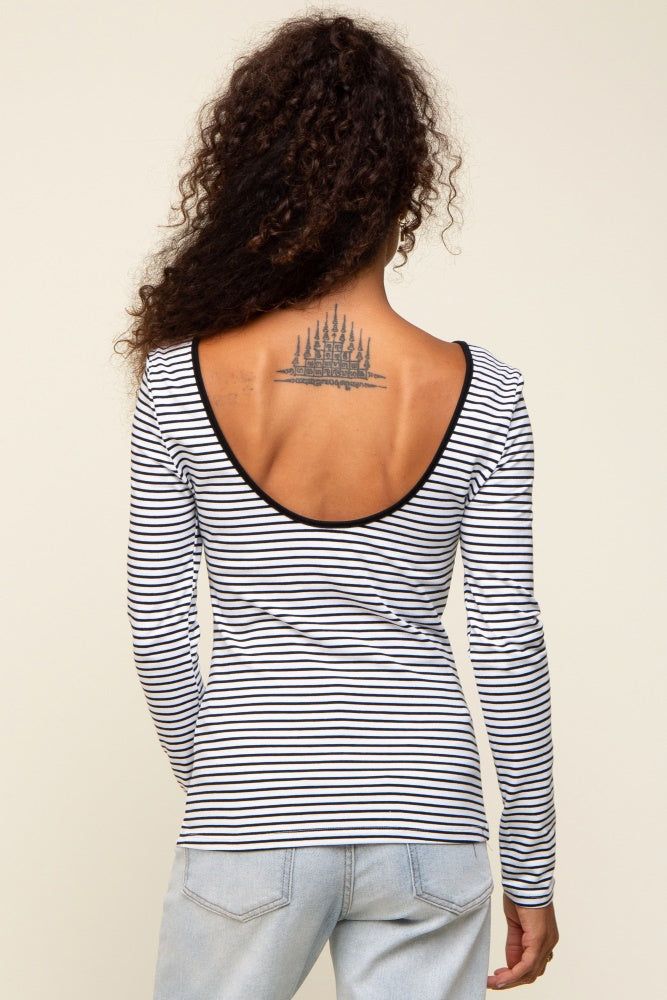 Ivory Striped Long Sleeve Scoop Back Top sold by Pinkblush product image thumbnail 3