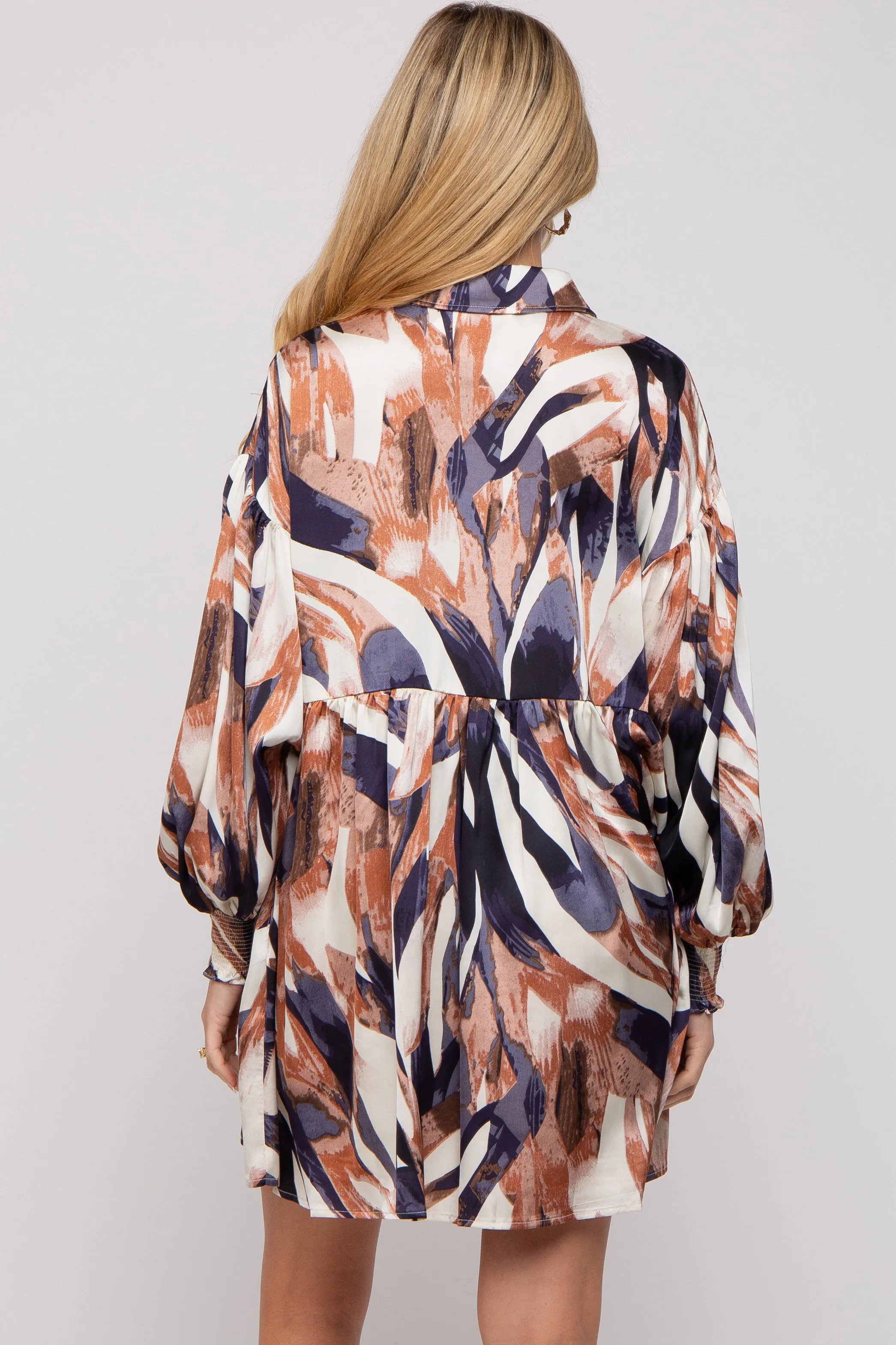 Navy Print Button Down Puff Sleeve Maternity Dress sold by Pinkblush product image thumbnail 2