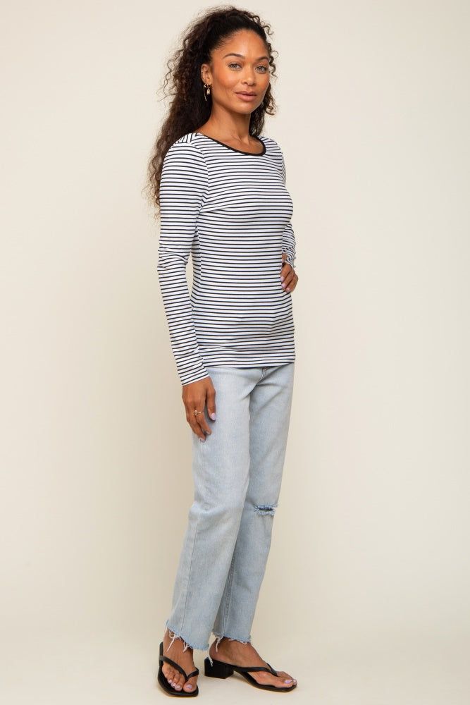 Ivory Striped Long Sleeve Scoop Back Top sold by Pinkblush product image thumbnail 4