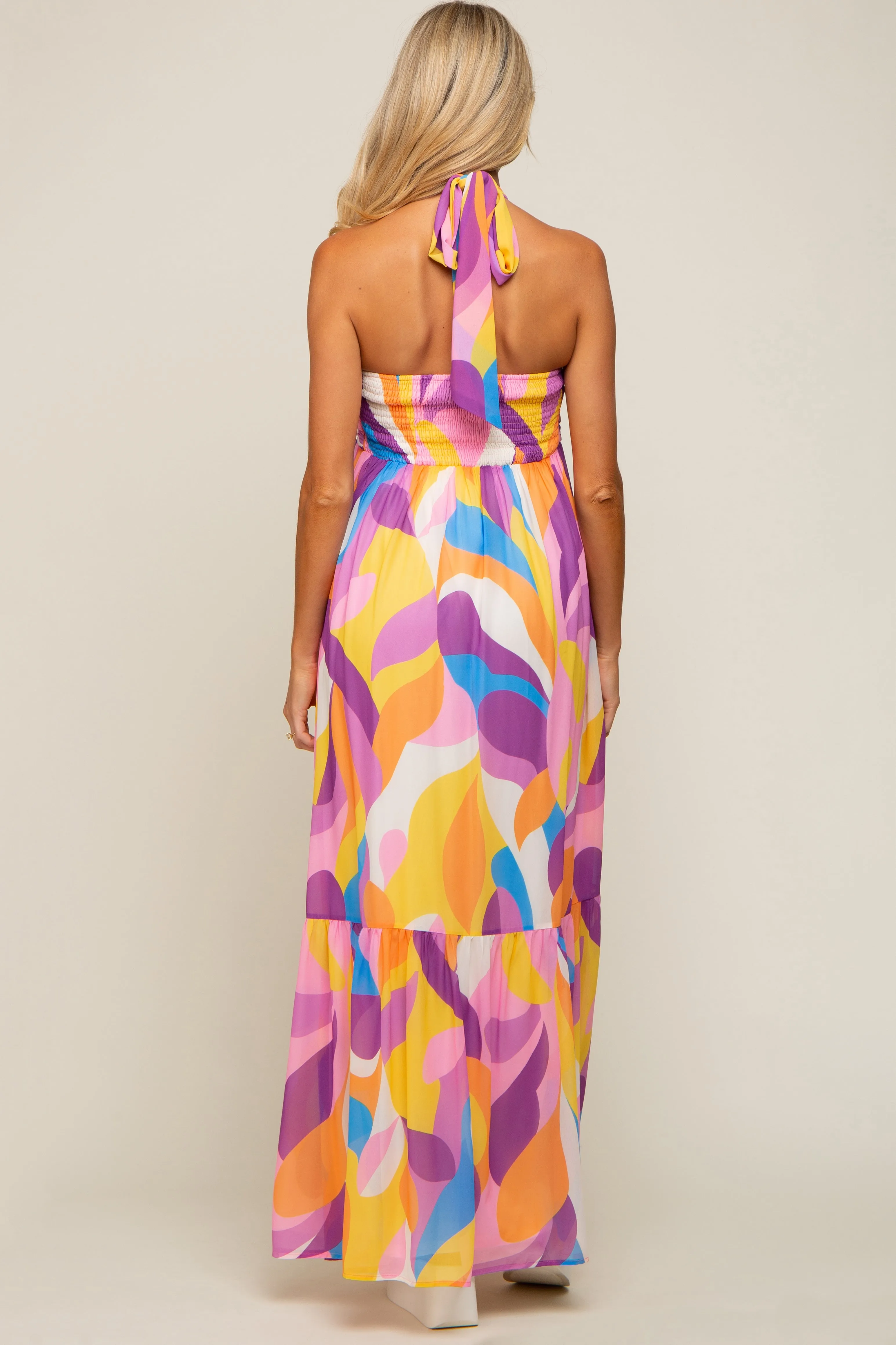 Yellow Printed Halter Maternity Maxi Dress sold by Pinkblush product image thumbnail 4