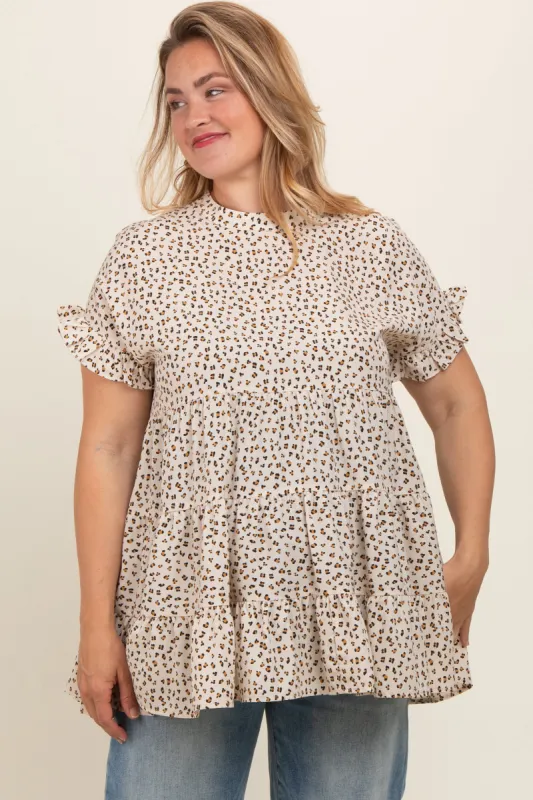 Ivory Animal Print Tiered Plus Maternity Top sold by Pinkblush