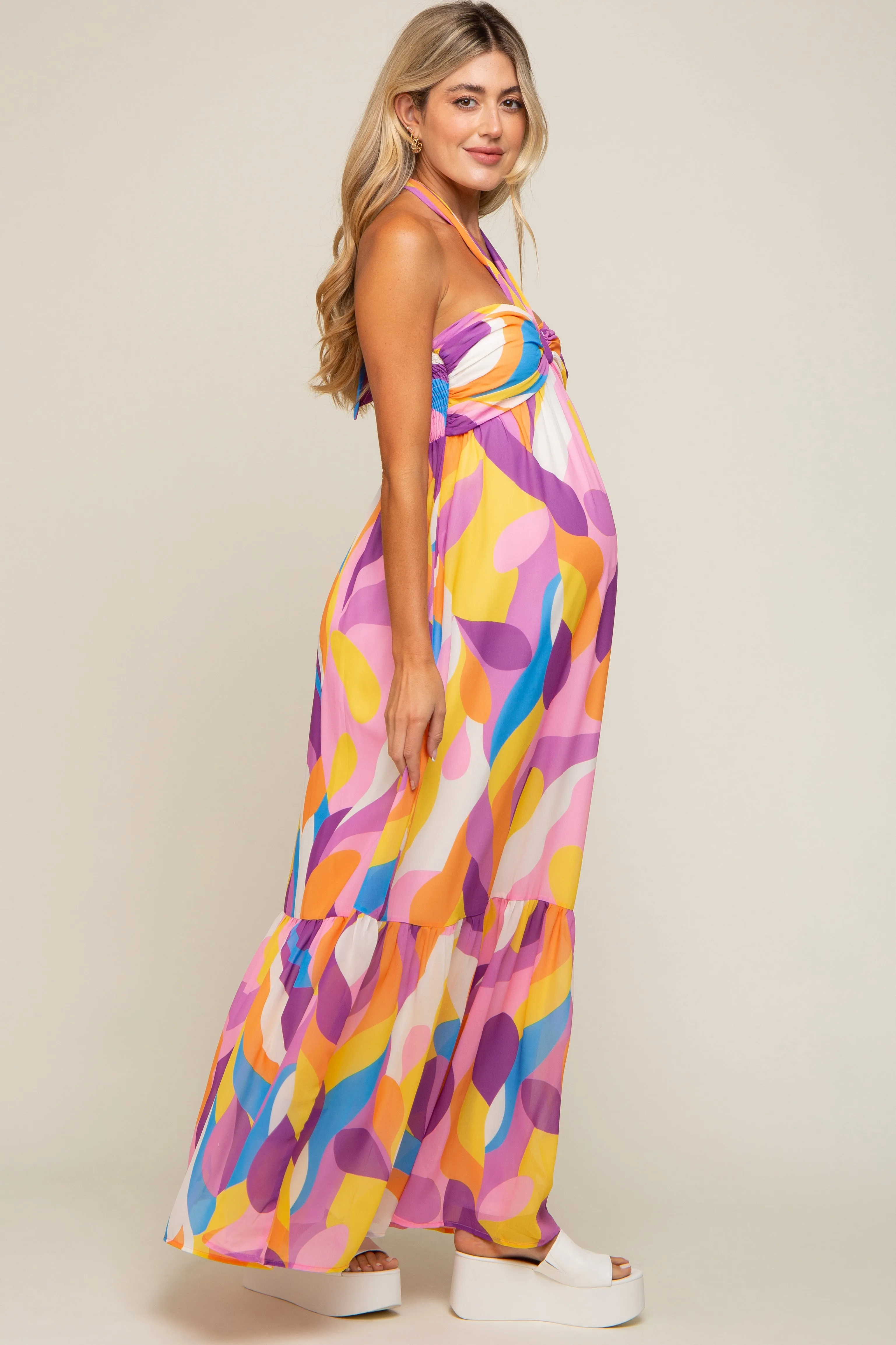 Yellow Printed Halter Maternity Maxi Dress sold by Pinkblush product image thumbnail 3