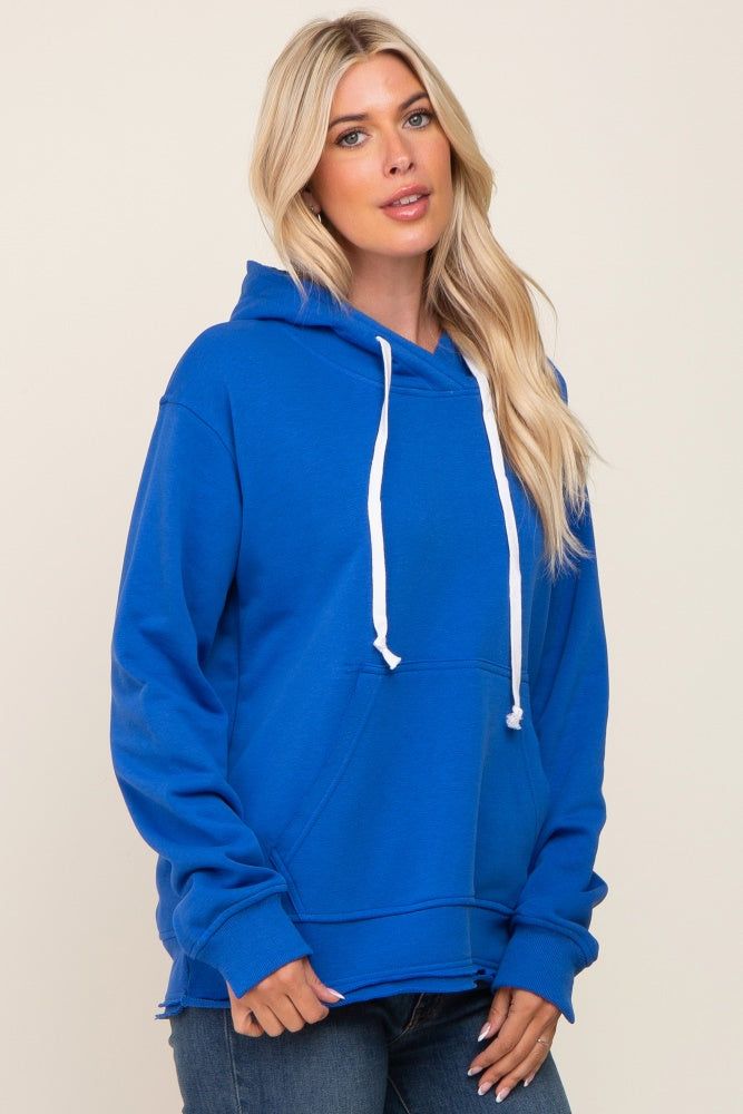 Royal Blue Raw Edge Trim Drawstring Hoodie sold by Pinkblush product image thumbnail 2