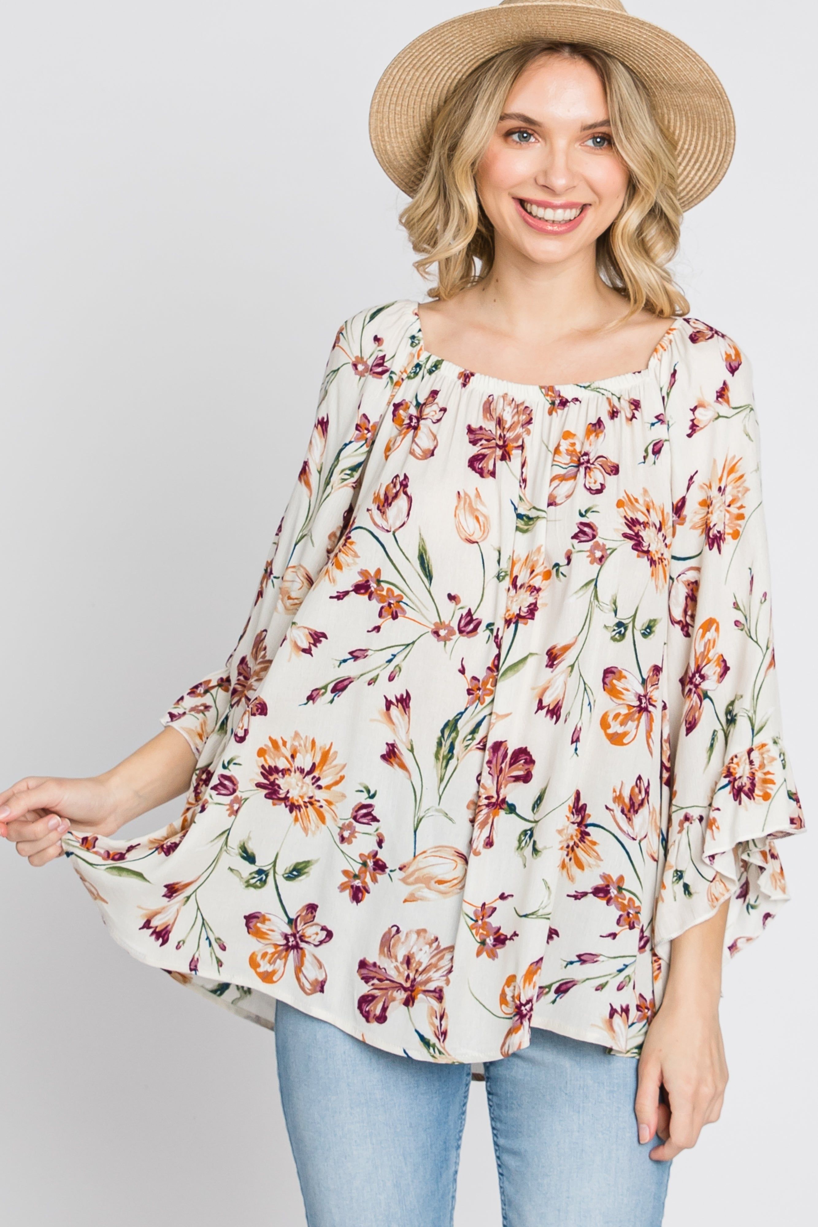 Ivory Floral Square Neck Ruffle Sleeve Top sold by Pinkblush product image thumbnail 10