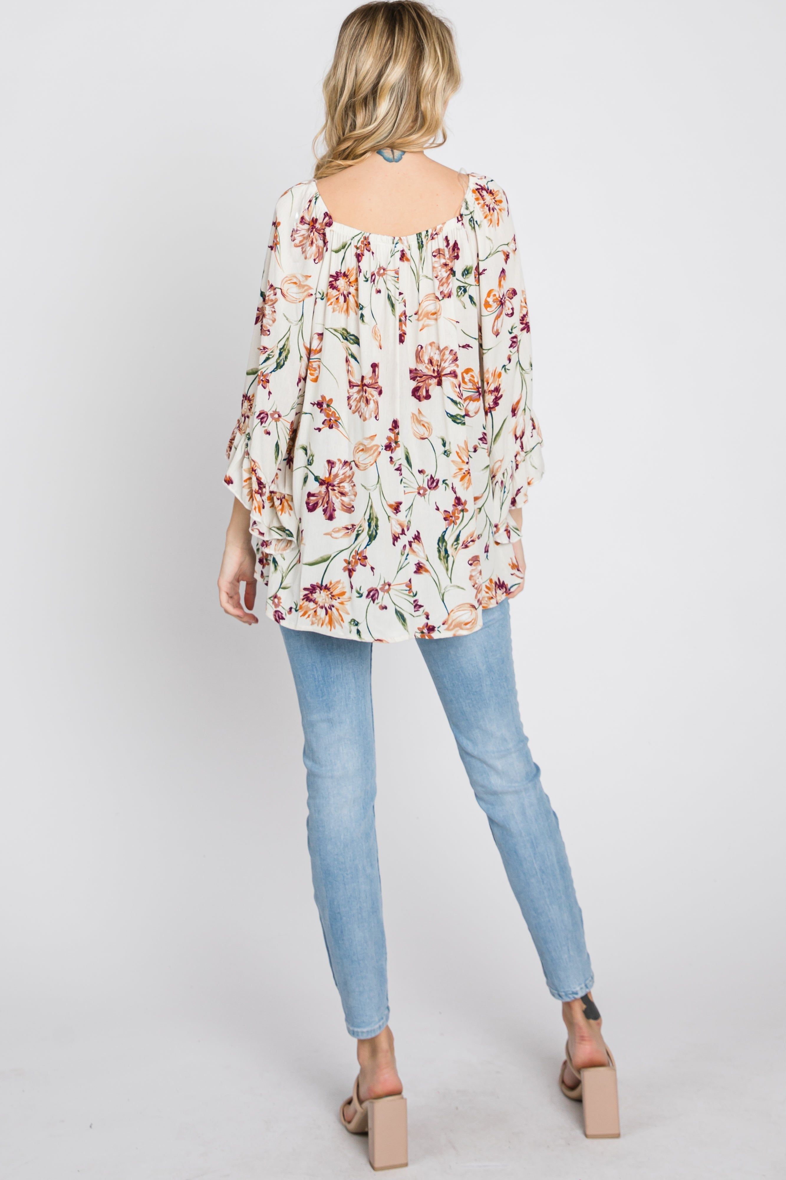 Ivory Floral Square Neck Ruffle Sleeve Top sold by Pinkblush product image thumbnail 7
