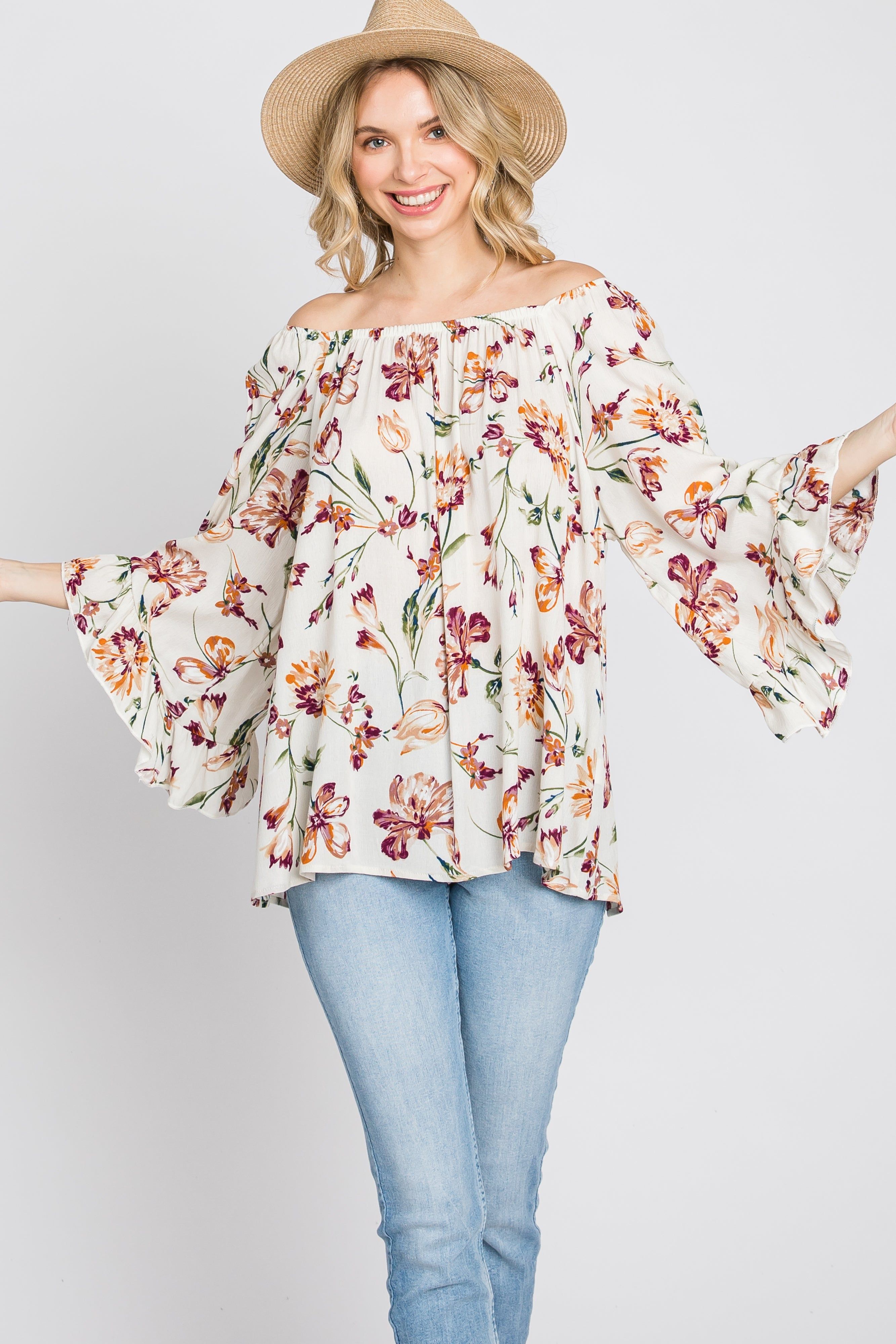 Ivory Floral Square Neck Ruffle Sleeve Top sold by Pinkblush product image thumbnail 11