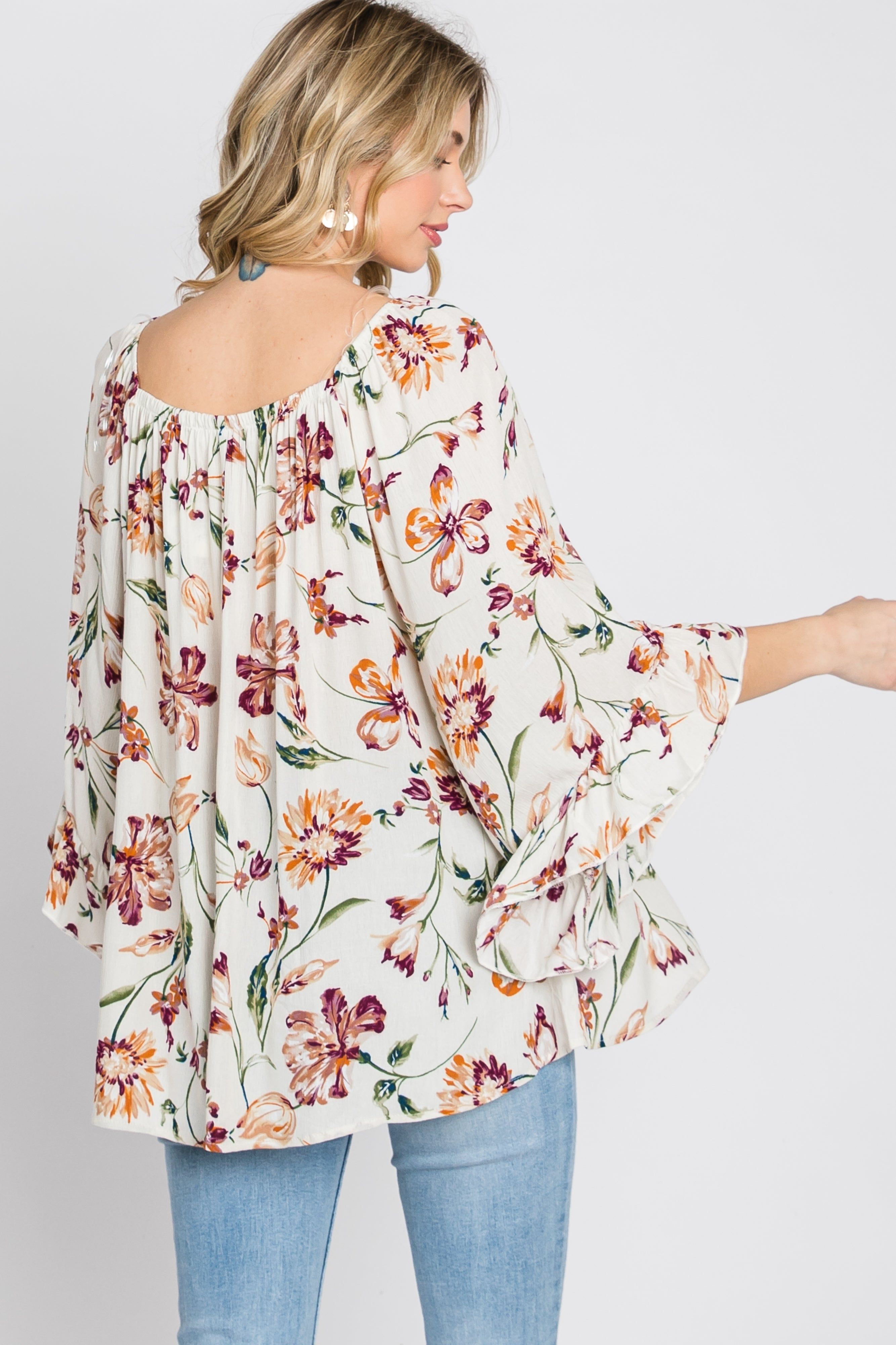 Ivory Floral Square Neck Ruffle Sleeve Top sold by Pinkblush product image thumbnail 8