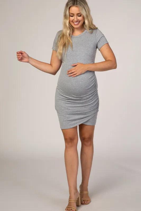 Heather Grey Wrap Maternity T-Shirt Dress sold by Pinkblush