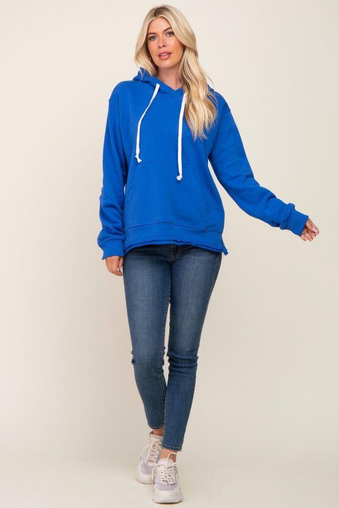 Royal Blue Raw Edge Trim Drawstring Hoodie sold by Pinkblush product image thumbnail 4