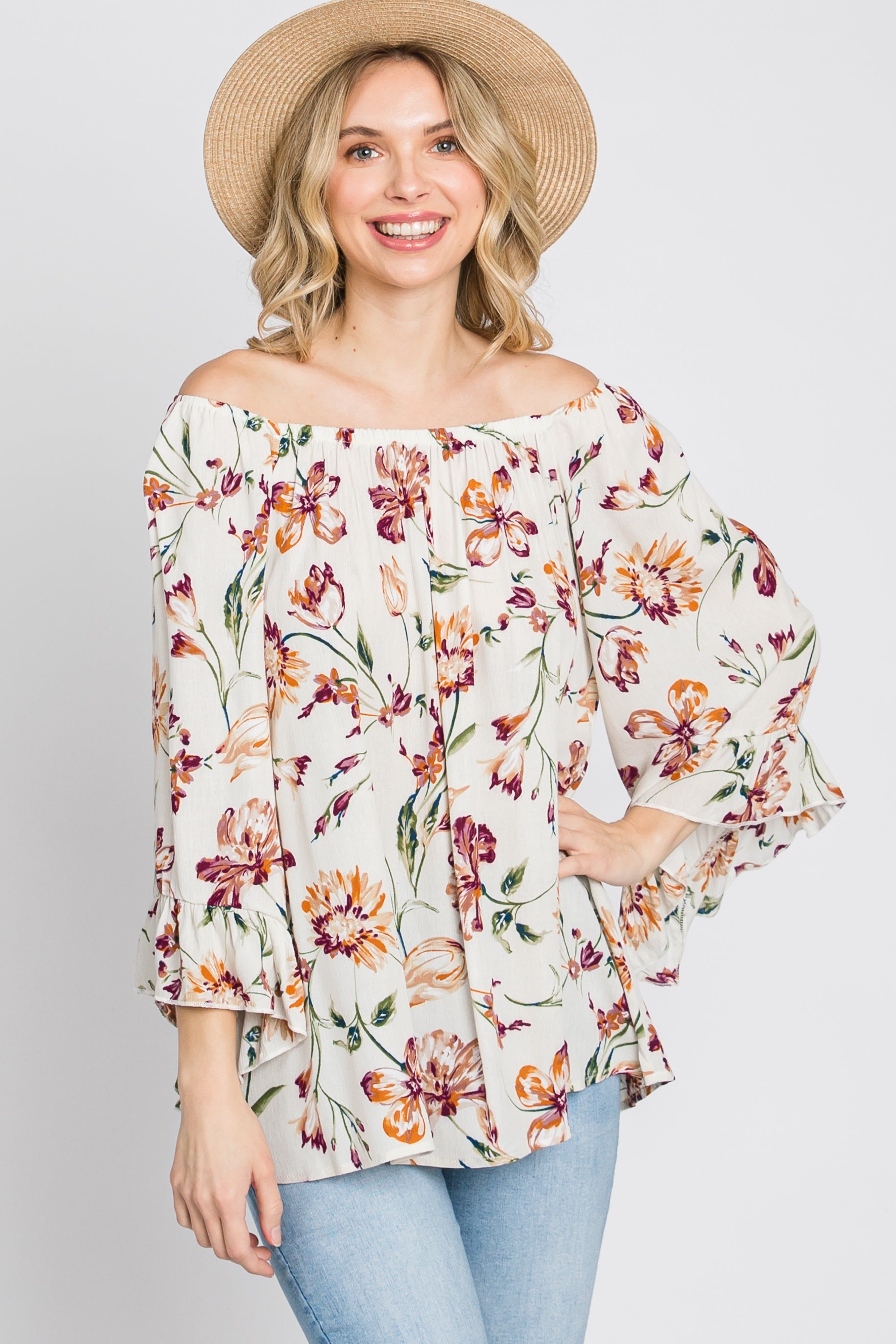 Ivory Floral Square Neck Ruffle Sleeve Top sold by Pinkblush product image thumbnail 12