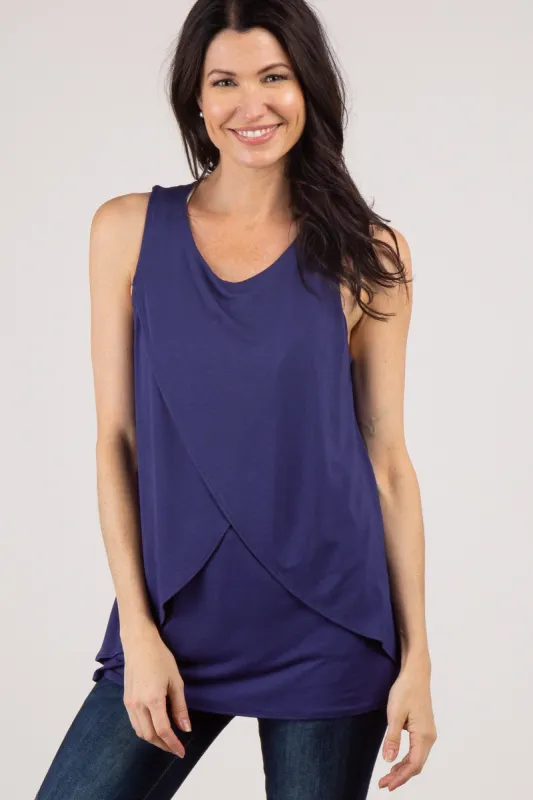 PinkBlush Navy Solid Sleeveless Nursing Top sold by Pinkblush