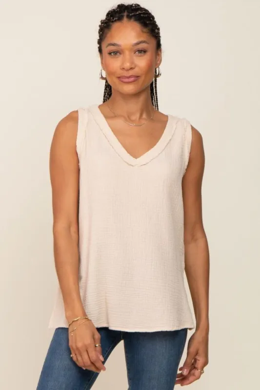Beige Sleeveless Textured Top sold by Pinkblush