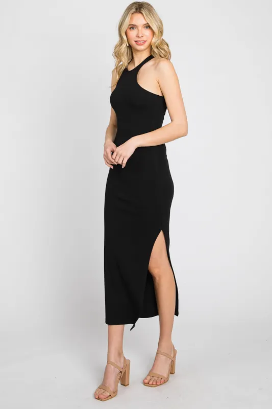 Black One Shoulder Cutout Side Slit Midi Dress sold by Pinkblush