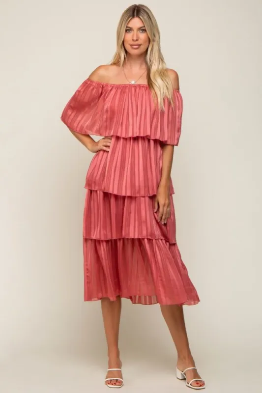 Dark Mauve Striped Layered Midi Dress sold by Pinkblush