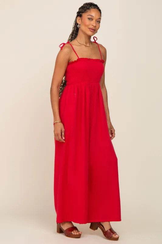 Red Sleeveless Cropped Jumpsuit sold by Pinkblush