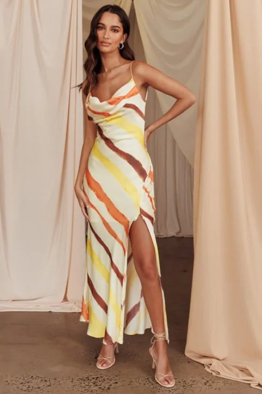 Yellow Sleeveless Abstract Stripe Maxi Dress sold by Pinkblush
