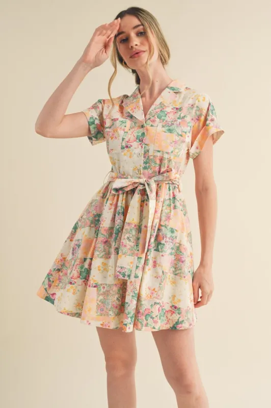 Pink Multi Floral Button Down Short Sleeve Mini Dress sold by Pinkblush