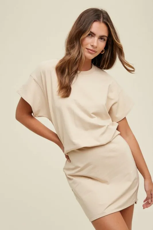 Almond French Terry Knit Mini Dress sold by Pinkblush