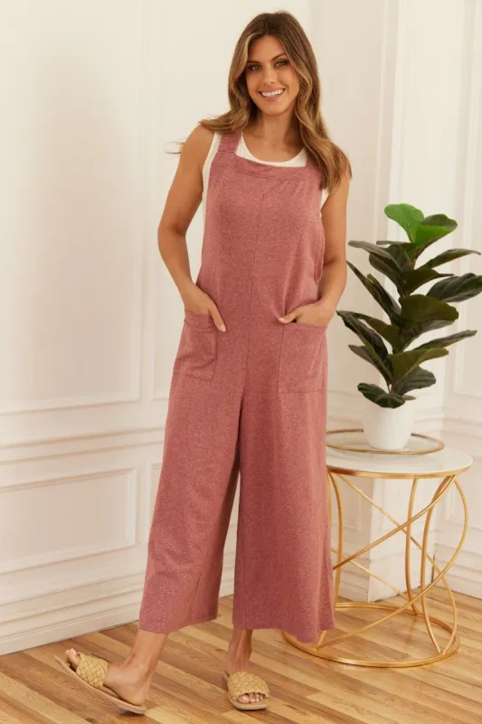 Dusty Burgundy Cropped Jumpsuit sold by Pinkblush