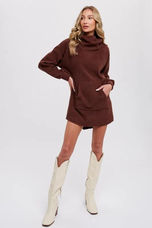 Brown Fleece Hooded Long Sweater sold by Pinkblush