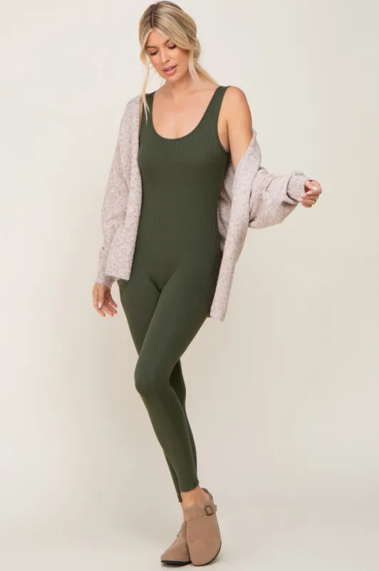 Olive Ribbed Bodycon Jumpsuit sold by Pinkblush