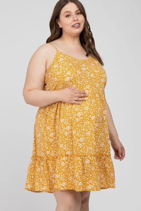 Yellow Floral Ruffle Hem Maternity Plus Dress sold by Pinkblush