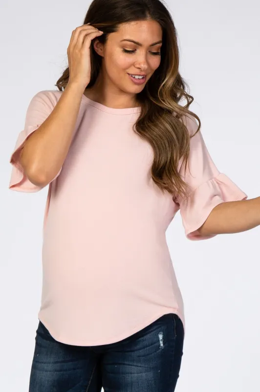 Light Pink Short Ruffle Sleeve Maternity Top sold by Pinkblush
