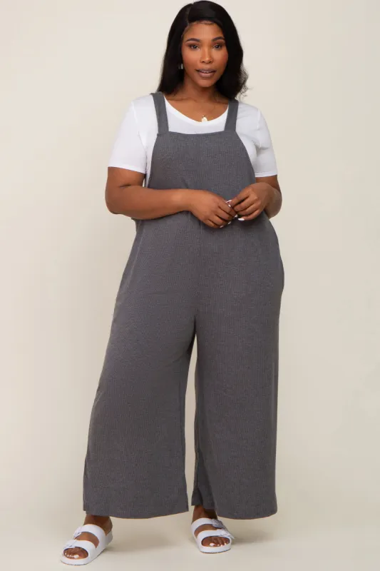 Charcoal Ribbed Plus Wide Leg Jumpsuit sold by Pinkblush