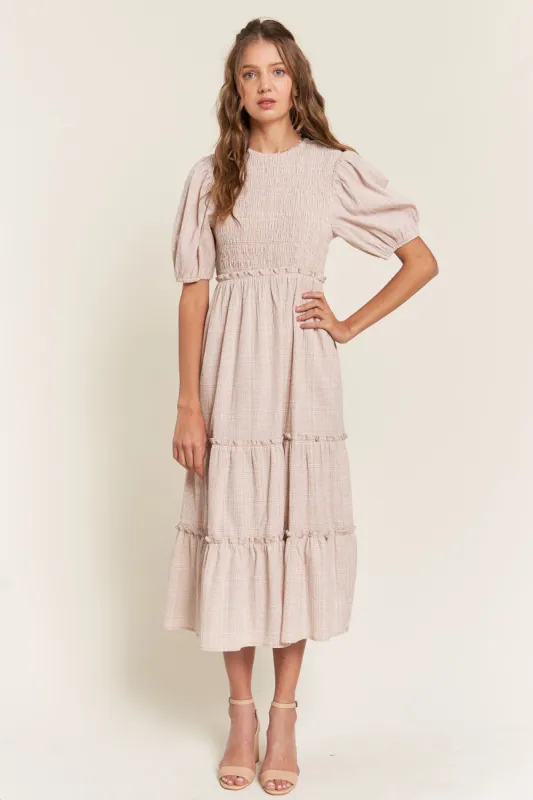 Beige Puff Sleeve Midi Dress sold by Pinkblush